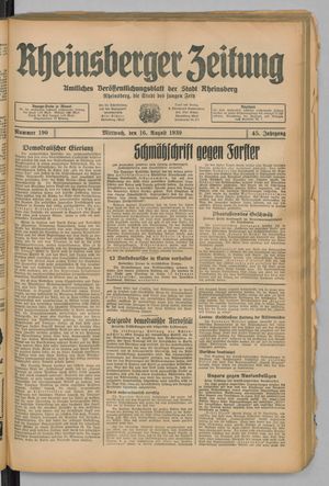 Rheinsberger Zeitung vom 16.08.1939