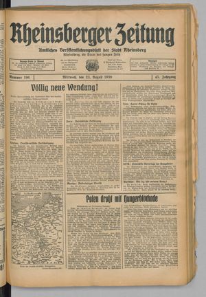 Rheinsberger Zeitung vom 23.08.1939