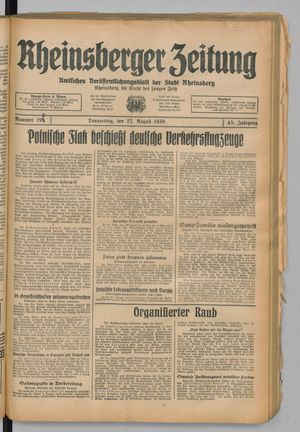 Rheinsberger Zeitung on Aug 24, 1939