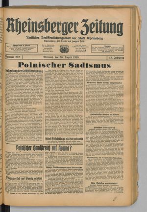 Rheinsberger Zeitung on Aug 30, 1939