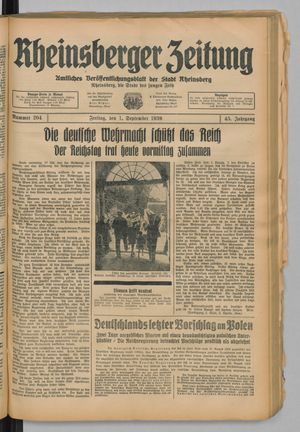 Rheinsberger Zeitung vom 01.09.1939