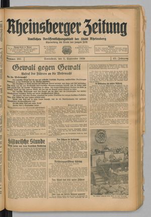 Rheinsberger Zeitung on Sep 2, 1939