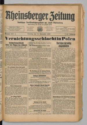 Rheinsberger Zeitung vom 12.09.1939
