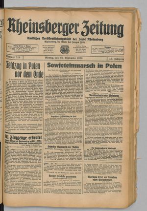 Rheinsberger Zeitung vom 18.09.1939