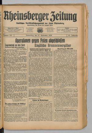 Rheinsberger Zeitung vom 21.09.1939