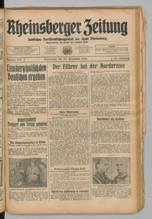 Rheinsberger Zeitung vom 23.09.1939