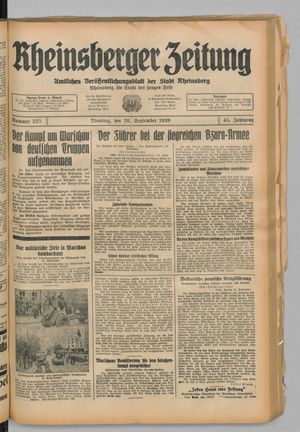 Rheinsberger Zeitung vom 26.09.1939
