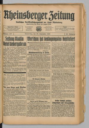 Rheinsberger Zeitung vom 28.09.1939