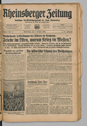 Rheinsberger Zeitung vom 07.10.1939