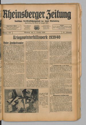 Rheinsberger Zeitung vom 11.10.1939