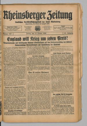 Rheinsberger Zeitung vom 13.10.1939
