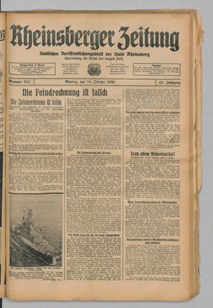Rheinsberger Zeitung vom 16.10.1939
