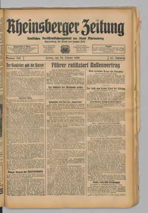 Rheinsberger Zeitung vom 20.10.1939