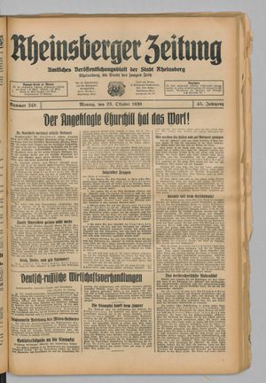 Rheinsberger Zeitung vom 23.10.1939