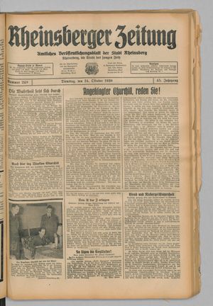 Rheinsberger Zeitung vom 24.10.1939