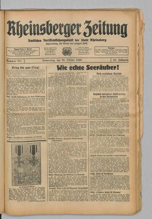 Rheinsberger Zeitung vom 26.10.1939