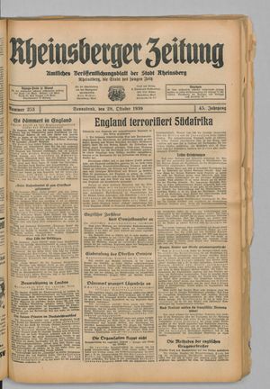 Rheinsberger Zeitung vom 28.10.1939