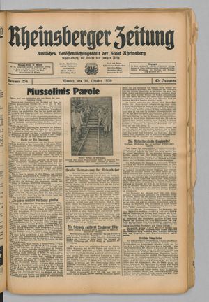 Rheinsberger Zeitung vom 30.10.1939