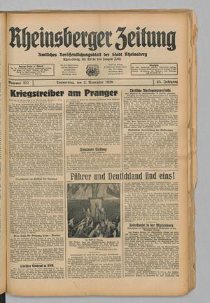 Rheinsberger Zeitung vom 02.11.1939