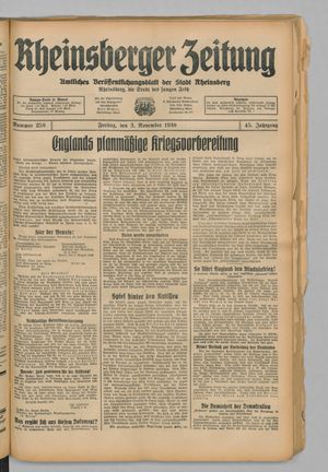 Rheinsberger Zeitung vom 03.11.1939