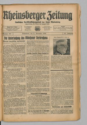 Rheinsberger Zeitung vom 11.11.1939