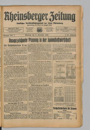 Rheinsberger Zeitung vom 15.11.1939