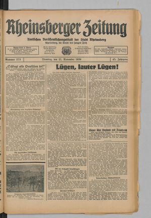 Rheinsberger Zeitung vom 21.11.1939