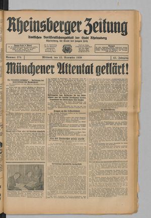 Rheinsberger Zeitung vom 22.11.1939