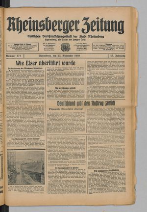 Rheinsberger Zeitung vom 25.11.1939