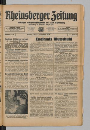 Rheinsberger Zeitung vom 27.11.1939