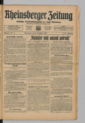 Rheinsberger Zeitung vom 02.12.1939