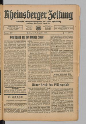 Rheinsberger Zeitung vom 08.12.1939