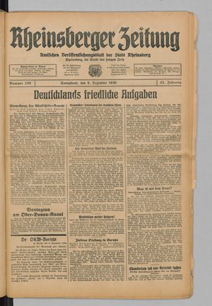 Rheinsberger Zeitung vom 09.12.1939