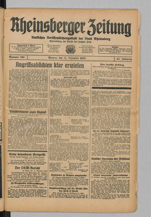 Rheinsberger Zeitung vom 11.12.1939