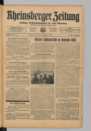 Rheinsberger Zeitung vom 12.12.1939