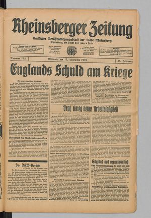 Rheinsberger Zeitung vom 13.12.1939