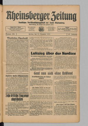 Rheinsberger Zeitung vom 15.12.1939