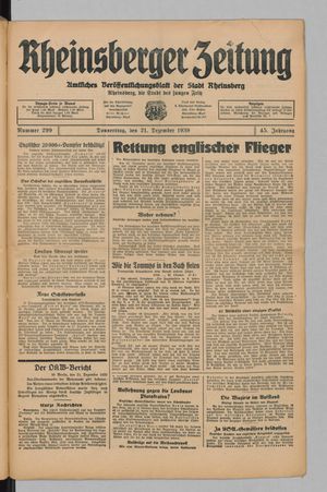Rheinsberger Zeitung vom 21.12.1939