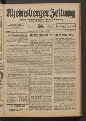 Rheinsberger Zeitung vom 06.01.1940