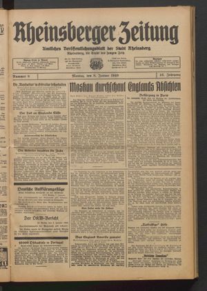 Rheinsberger Zeitung vom 08.01.1940