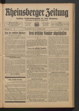Rheinsberger Zeitung vom 11.01.1940