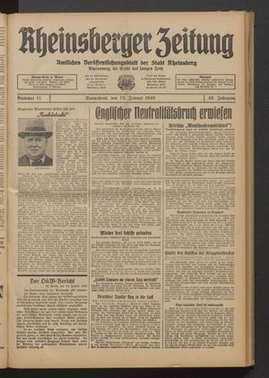 Rheinsberger Zeitung vom 13.01.1940