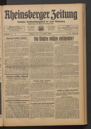 Rheinsberger Zeitung vom 15.01.1940