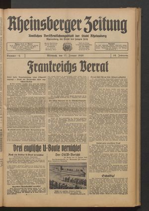 Rheinsberger Zeitung vom 17.01.1940