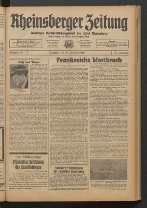 Rheinsberger Zeitung vom 23.01.1940