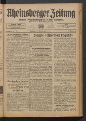 Rheinsberger Zeitung vom 29.01.1940