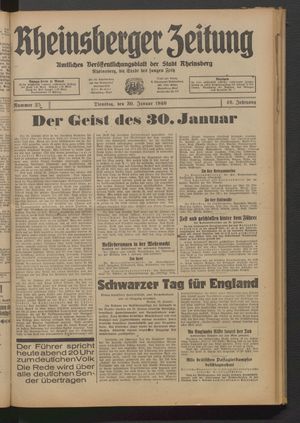 Rheinsberger Zeitung vom 30.01.1940