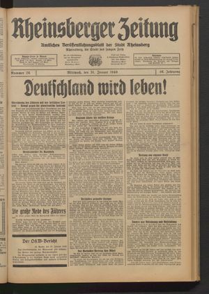 Rheinsberger Zeitung vom 31.01.1940