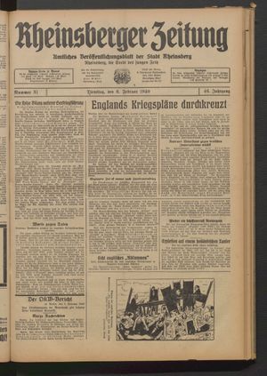 Rheinsberger Zeitung vom 06.02.1940