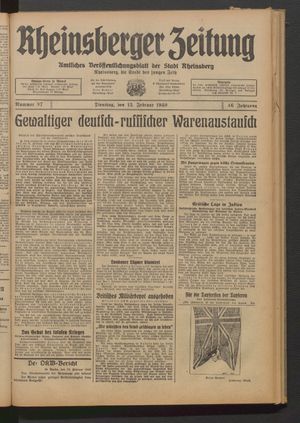 Rheinsberger Zeitung vom 13.02.1940